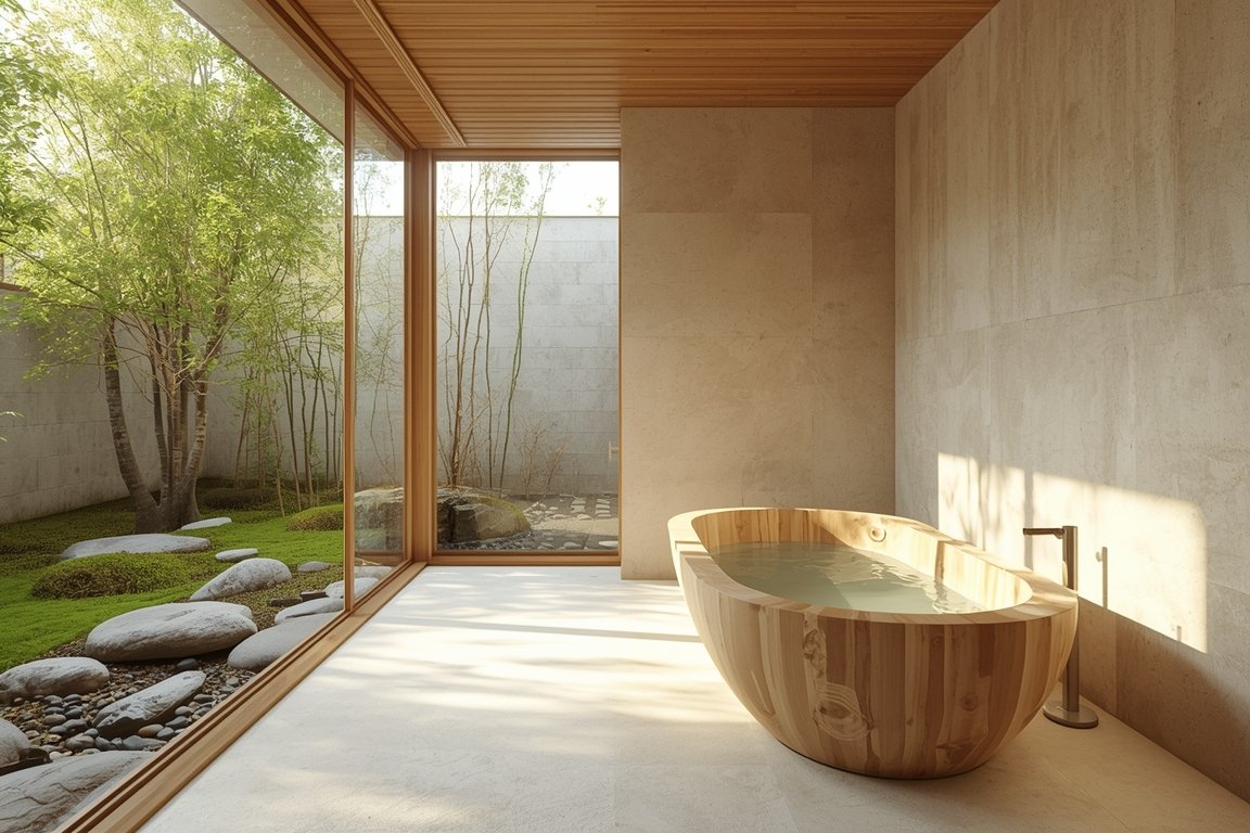 15 Inspiring Japanese Bathroom Ideas Featuring Natural Bathtubs and Nature Aesthetic